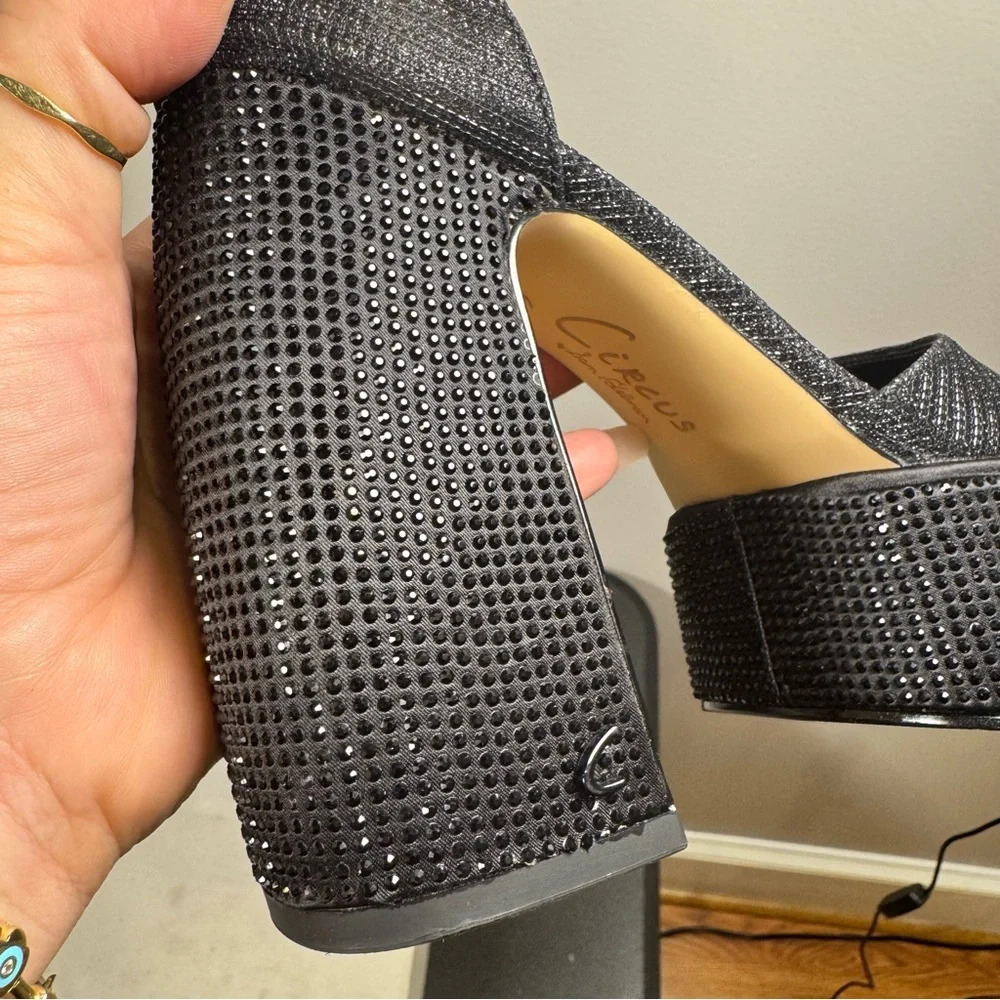 Circus by Sam Edelman Black Glitter Platform Ankle-Strap Heels - Picture 7 of 16
